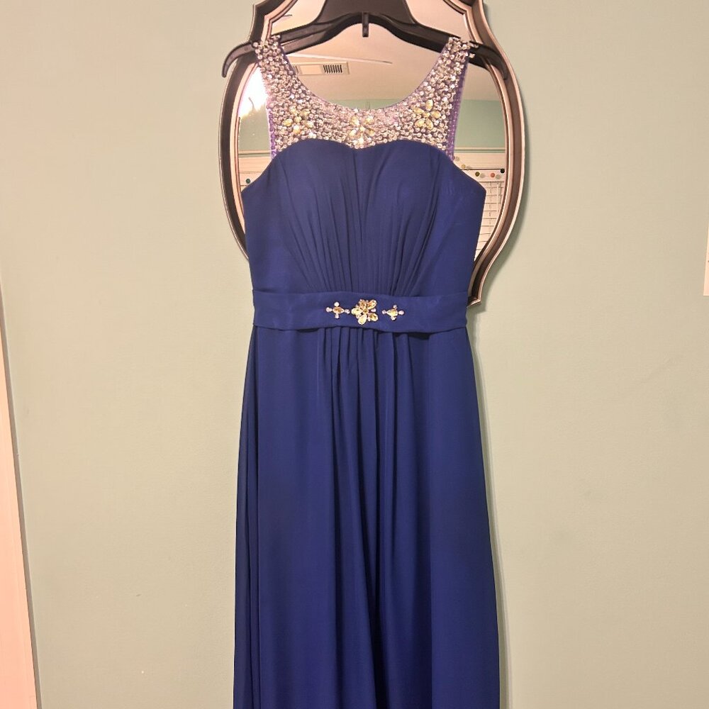 Royal Blue Formal Gown - Illusion Bejeweled Neckline